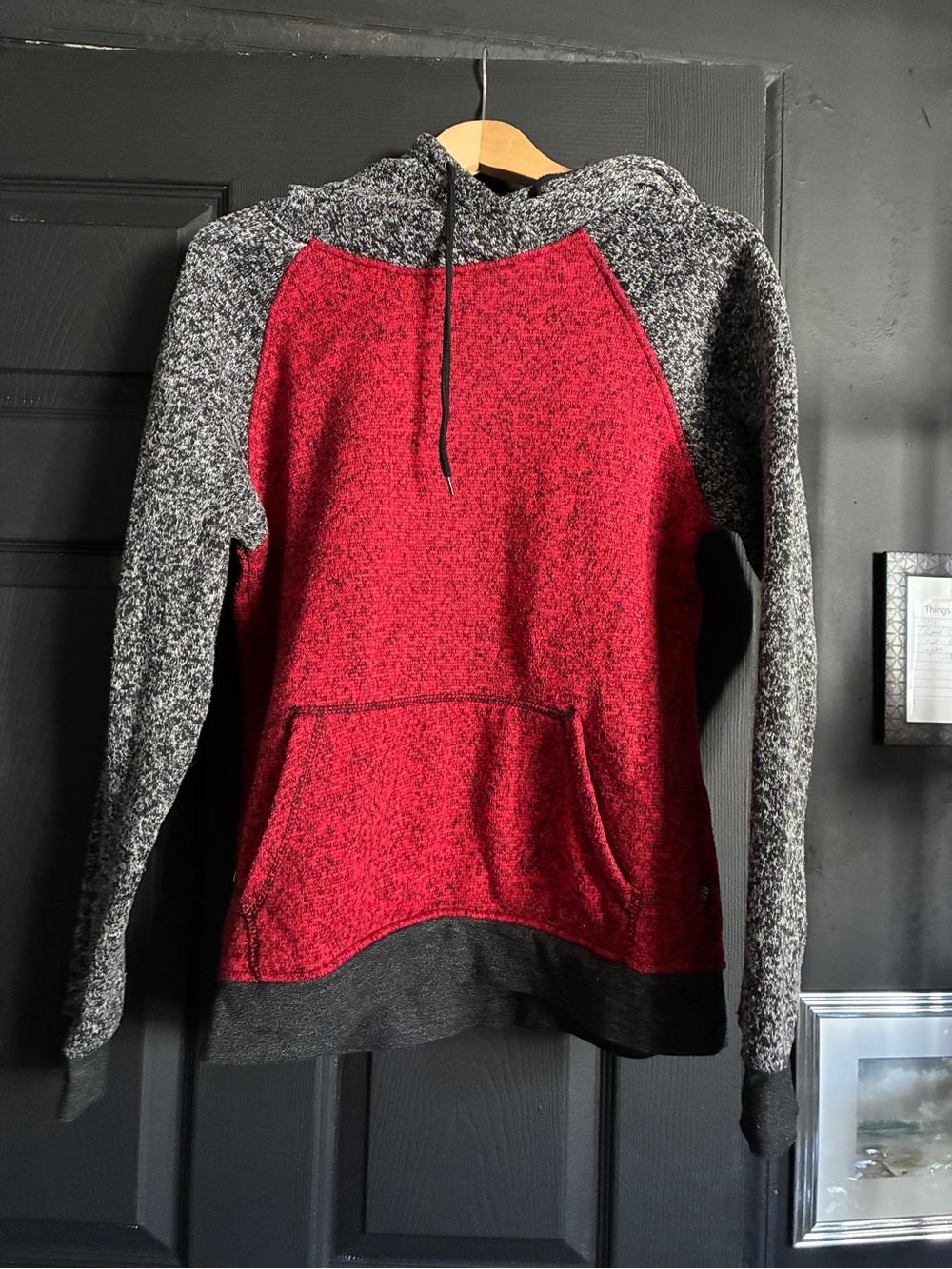 Men’s Colorblock Red and Gray Hooded Sweater